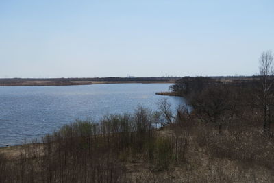 Scenic view of lake against clear sky