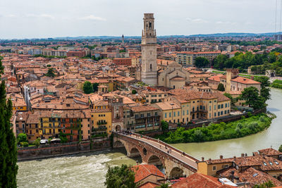 High angle view of buildings in city