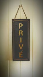 Close-up of information sign