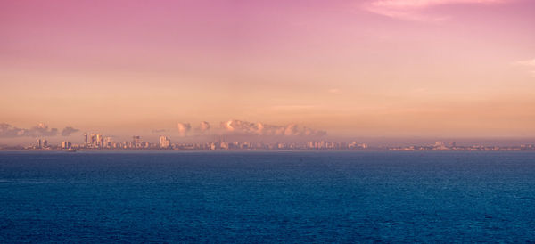 Panoramic view during sunset to the dar es salaam from sea.