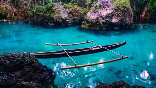 Boat moored in sea