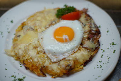 Close-up of breakfast served in plate