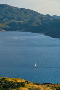 Yacht in aegean sea near milos island. milos island, greece