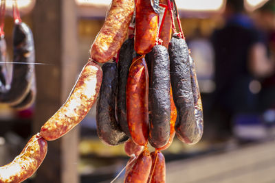 Close-up of meat on barbecue grill