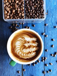 High angle view of coffee beans on table