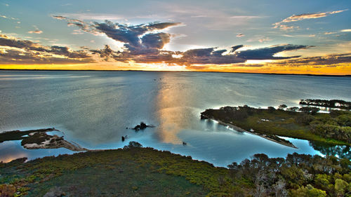 Scenic view of sea at sunset