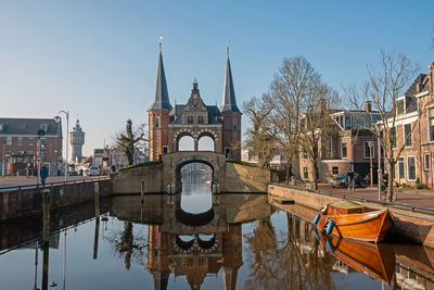 City scenic from the historical city sneek with the water gate in the netherlands