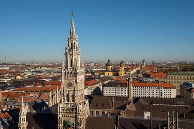 Munich view at new town hall and the city with blue sky