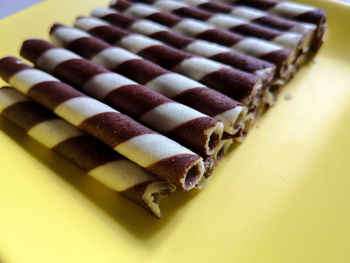 High angle view of chocolate cake on table