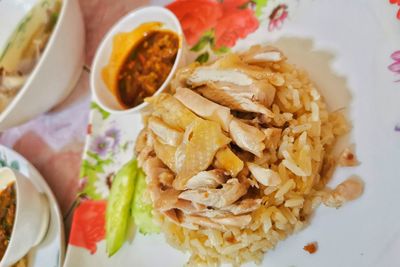 High angle view of meal served in plate