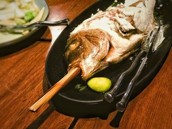 High angle view of meal on table