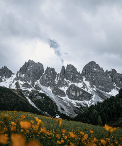 Scenic view of snowcapped mountains against sky