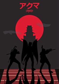 Digital composite image of silhouette people standing against illuminated red light