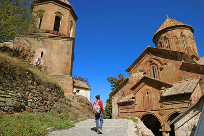 Visitor in sapara monastery, a medieval georgian orthodox monastery in akhaltsikhe district, georgia
