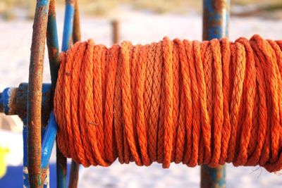 Close-up of rope tied to metal