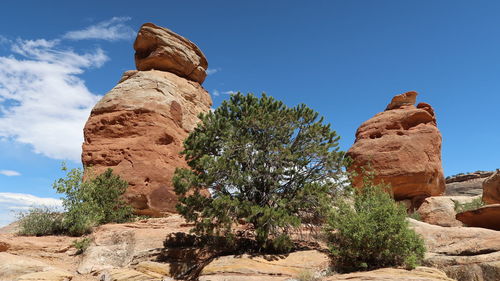 Low angle view of rock formation against sky