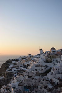 High angle view of townscape against sky during sunset