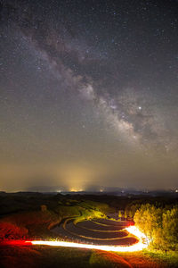 Scenic view of landscape against sky at night