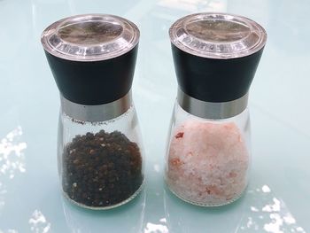 High angle view of ice cream in glass on table