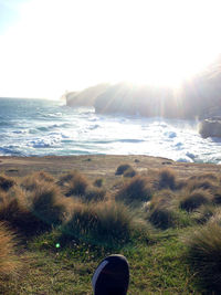 Scenic view of sea against clear sky