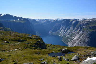 Scenic view of mountains against clear sky