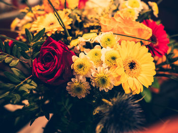 High angle view of rose bouquet