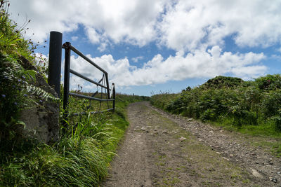 Footpath by road against sky