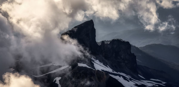 Panoramic view of volcanic mountain against sky