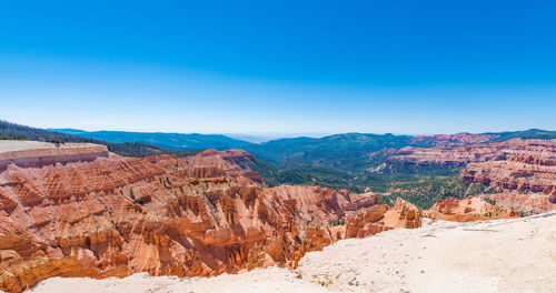 Scenic view of mountain against blue sky