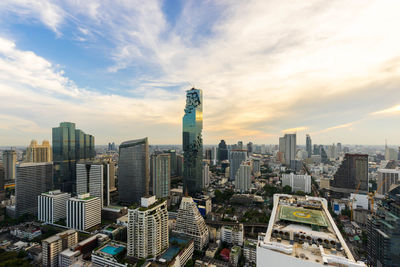 Bangkok city - aerial view  bangkok city urban  of thailand on blue sky , city scape thailand