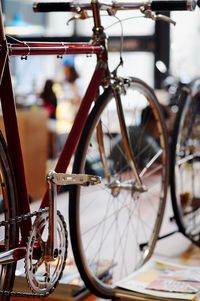 Close-up of motorcycle parked