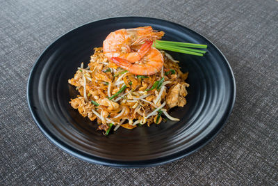 High angle view of food in plate on table