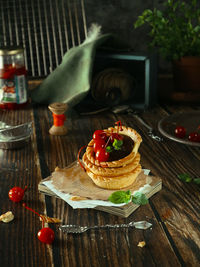 Close-up of pie on table