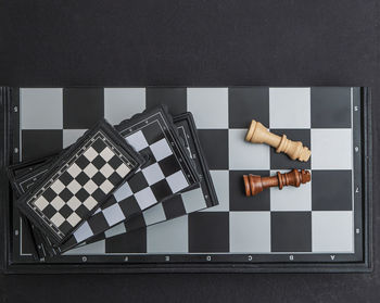 High angle view of chess board on table