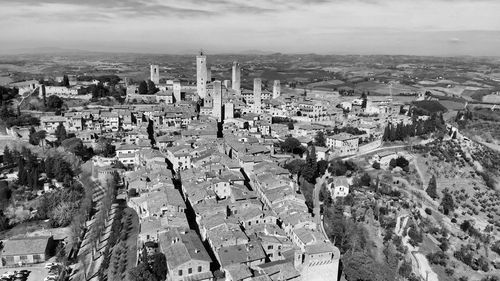 High angle view of buildings in city