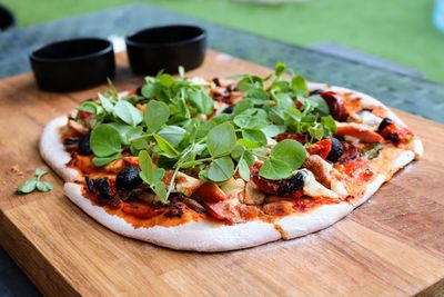 Close-up of pizza on table