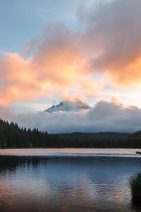 Scenic view of lake against sky during sunset