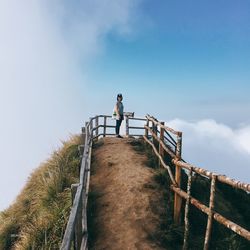 Low angle view of ladder against sky