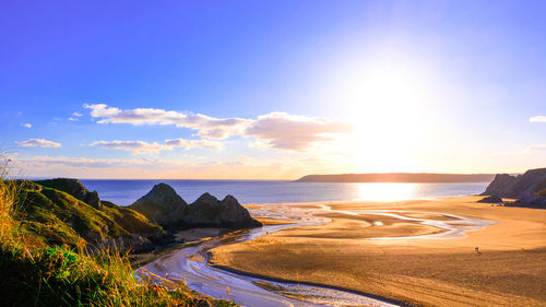 Scenic view of beach against sky during sunset