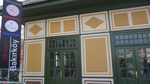 Reflection of building on glass window