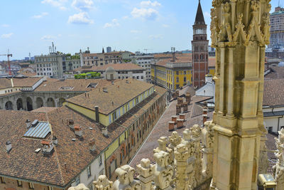 High angle view of buildings in city