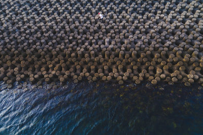 High angle view of tetrapods in sea