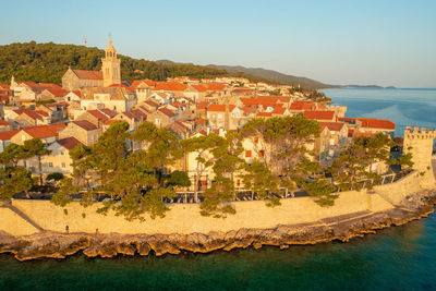 View of town by sea