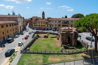 Italy, pisa, july 26, 2023. view of the thermal baths of neron from the city wall