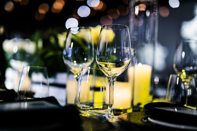 Glass of wine on table in restaurant