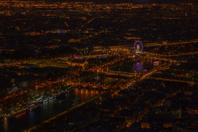 Aerial view of city at night