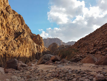 Rock formations on landscape against sky