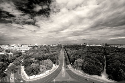 High angle view of highway against sky in city