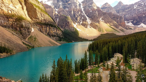 Magical view of moraine lake in banff national park, canada, ten peaks valley. inspirational photo