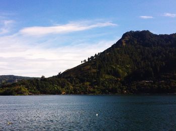 Scenic view of mountains against cloudy sky